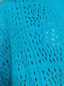 Nöista Crochet Button-Down Cover Up Dress With Waist Tie And Classic Collar. Perfect For Beach Outfits, Summer Vacations, Or A Breezy 4th Of July By The Sea. - Blue - View 8