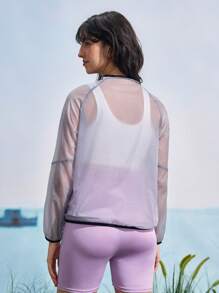 In My Nature Women's Raglan Sleeve Half-Placket Zip-Up Jacket,Soft Yellow,Summer,Athletic,Vacation,Holiday,Lightweight Breathable Translucent Hiking Windbreaker - Purple - View 4