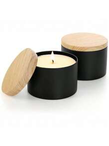 12 hộp nến kim loại 4oz/8oz có nắp vân gỗ - Hoàn hảo cho việc tự làm nến, liệu pháp hương thơm và thủ công - Hộp đựng bền, có thể tái sử dụng để trang trí nhà cửa và làm quà tặng tiệc - màu đen - Xem 2