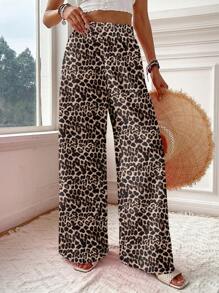 SHEIN VCAY بنطلون نسائي غير رسمي ذو ساقين واسعتين بطبعة نمر ،مناسب للعطلات الصيفية - متعدد الألوان - مشاهدة 1