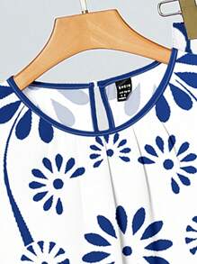 SHEIN Clasi 2pcs/Set Women Casual Flower Print Loose Round Neck Sleeveless Top And Pants Set, Summer Suitable For Going Out - Multicolor - View 3