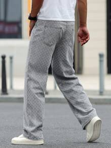 Manfinity Homme Lässige Herren Jeans mit weitem Bein und Taschen, lockere Passform & vielseitig einsetzbar - Hellgrau - Übersicht 2