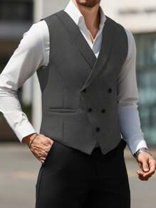 Manfinity Mode Men Double Breasted Waistcoat Without Shirt - Dark Grey - View 3
