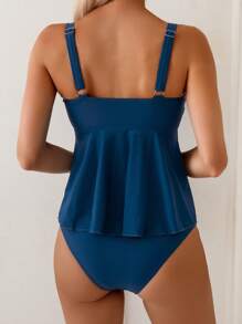 Swim Lushoire Women's Summer Resort Casual Beach Wear Solid Color Teal Two Pieces Sleeveless Camisole & Bikini Elegant Swimsuit Set