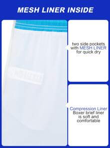 Manfinity Men's Geometric Print Drawstring Waist Beach Shorts Men Swimsuit Shorts Blue And White Swim Trunks Turquoise Swim Trunks - Blue - View 3