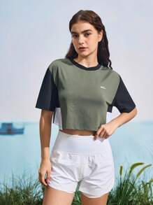 In My Nature Women's Letter Print Color Block Short Sleeve Outdoor T-Shirt - Multicolor - View 8