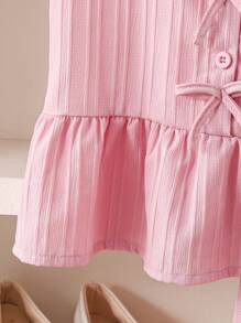 2pcs/Set Young Girls Summer Solid Color Single-Breasted Bowknot Ruffle Hem Vest Top And Solid Color Long Pants, Simple And Commuting Outfit Young Girls Clothing Sets Two Pieces - Pink - View 5