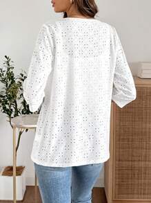 EMERY ROSE Women's Summer Casual Solid Color Hollow Out Embroidered Regular Jacket Summer Tops Going Out Tops Vacation Outfits Woman