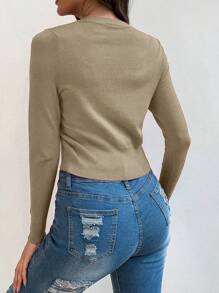 EMERY ROSE 女式长袖单排扣休闲纯色开衫 - 摩卡棕 - 查看 2