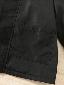 SHEIN 男童黑色保暖内衬连帽棉服夹克，带口袋，简约时尚百搭百搭派克大衣，适合居家、上学、度假、滑雪拉链连帽衫男童冬季外套，男童服装冬装儿童外套 - 黑色 - 查看 3