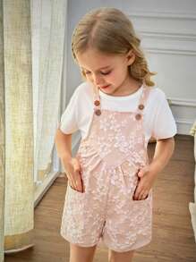 Young Girl Floral Jacquard Camisole Romper - Khaki - View 4