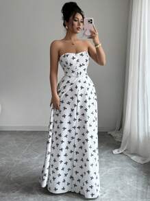 Elenzga Mono sin mangas estampado casual con elegante y sofisticada vibra, estilo de resort