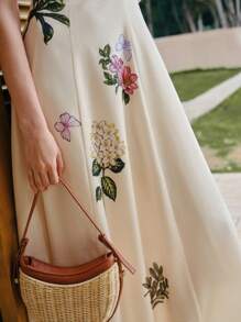 MOTF PREMIUM Vestido evasé con cuello cuadrado, ajuste en la cintura y estampado floral