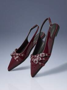 CUCCOO GRLICON Women's Fashion Versatile Pointed Toe Flats For Christmas - Burgundy - View 3