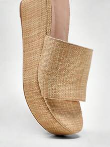 Solezae Women Minimalist Strap Wedge Sandals With Thick Sole & High Heel Mother's Day Present - Beige - View 5