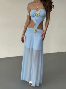 Aloruh Women's Halter Backless Dress With Starfish Decor - Blue - View 6