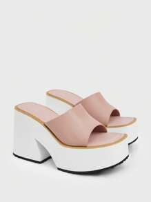 Sugerpunk Women Wide-Strap Platform Slide Slippers, Punk Style Open Toe Thick High Heel Slip-On Sandals, Comfortable Casual For Party And Gathering