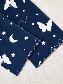 SHEIN 3pcs Women Butterfly & Galaxy Print Pajama Set 3 Pieces Pajama Set Butterfly Print Pajama Set Women Pajama Set Cute Sleep Set Summer Sleepwear Set - Navy Blue - View 4