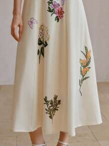 MOTF PREMIUM Vestido evasé con cuello cuadrado, ajuste en la cintura y estampado floral