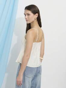 Nöista Mpire Silhouette Slub-Textured Top With Straight Neckline Spaghetti Straps; Lightweight Breathable Linen-Like Fabric; Perfect Beach Outfits For Women And Casual Pride Celebration Looks; Versatile Summer Essential. - Apricot - View 2