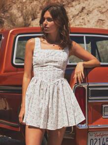 WESTFADE Robe courte style corset à encolure carrée avec imprimé cerises, taille en V, sans manches, coupe évasée. Style bohème, cowgirl, pour Nashville Rodeo, vacances, brunch mignon - Multicolore - Voir 5