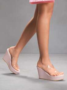 HighSole Women's Fashion Casual Peep Toe Iridescent Transparent Strap Wedge Heel Party Sandals