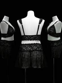 SHEIN Seduluxe 3件套加大码无线蕾丝性感内衣套装