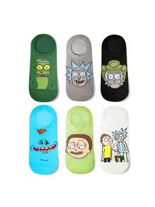 Rick and Morty X SHEIN 6 paia di calzini sottili a taglio basso, traspiranti e anti-umidità, stile cartoni animati carino, con punta e tallone rinforzati, adatti per primavera/estate, unisex