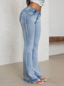 Plus Size Women Y2K Streetwear Embroidered Flare Pants - Light Wash - View 3