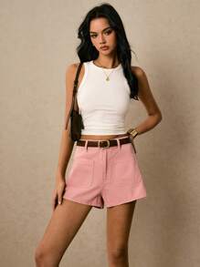 Poéselle 女士休闲百搭纯色牛仔短裤