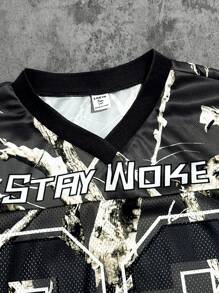 Teen Girl Street Basketball Jersey, Oversized Mesh Camo V-Neck Tee Shirt With 23 Number Print, Hip Hop Style