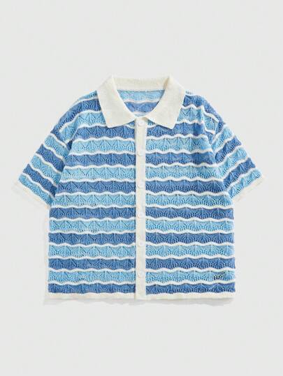 Street Life Herren Strickjacke mit Wendelederkragen und wellenförmigem Muster