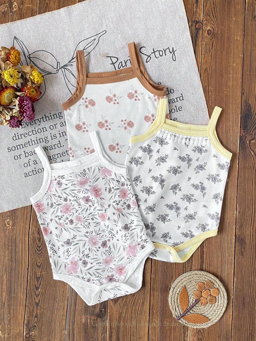 3 Stück/Set Ditsy Blumen Neugeborene Baby Mädchen Lässig Slip Kleid & Hauskleidung Set Mädchen Kleidung Set Teenager Mädchen Shirts Regenbogen Sommer Sets Pride Neugeborene Baby Mädchen Kleidung Sommer