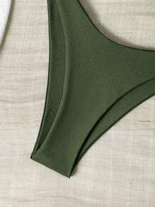 Swim Basics 1 Bộ đồ bơi mùa hè cho nữ có áo ngực dây mảnh màu trơn và quần tam giác - Màu xanh lá cây đậm - Xem 5