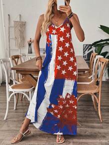 EMERY ROSE Vestido informal sin mangas con estampado de bandera estadounidense para mujer, de verano