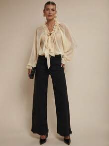 COSMINA 女士简约优雅系带衬衫，波西米亚风，波西米亚风 - 米色 - 查看 3