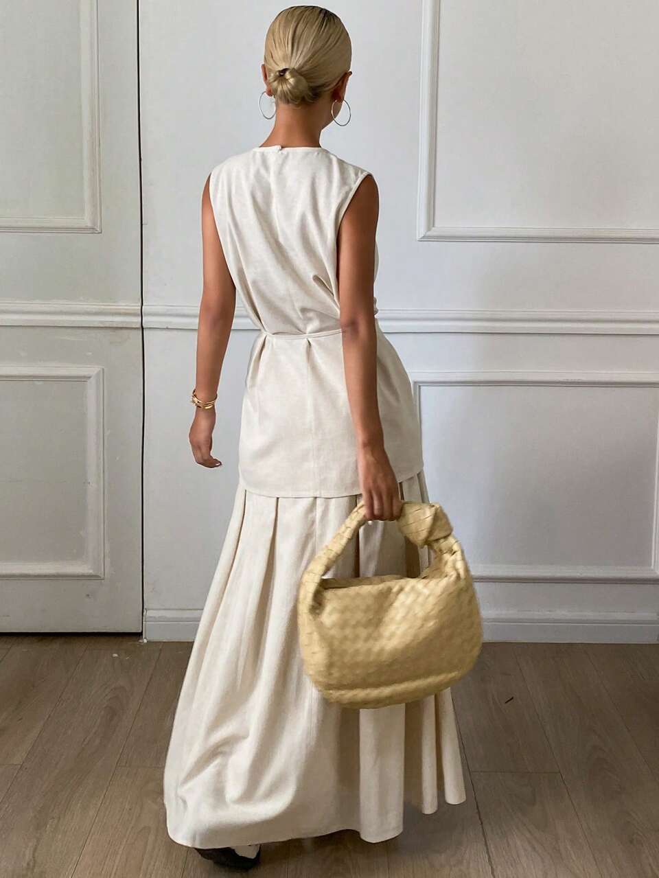 2pcs/Set Women Solid Color Sleeveless Long Top & High Slit Skirt Casual Vacation Outfit Lounge Sets For Women Short Sets For Women