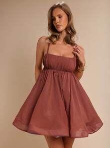 COSMINA Women's Summer Sexy Solid Backless Mini Dress - Mocha Brown - View 5