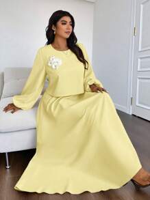 Elenzga Set da 2 pezzi da donna taglie forti, elegante gonna lunga a-line con collo plissettato e maniche a palloncino. Versatile per l'uso quotidiano, confortevole e adatta per occasioni diverse come Capodanno, festival musicali, San Valentino, Ringraziamento, Natale, Ognissanti, Pasqua, carnevale, raduni casual, vacanze al mare, picnic al parco, pendolarismo, shopping, ecc. Tessuto di qualità, design distintivo, molto attraente.