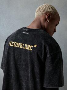 NEON BLANC 男士休闲圆领星星图案短袖T恤，适合夏季，街头潮流版 - 黑色 - 查看 3