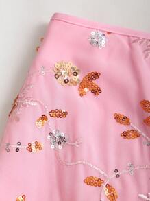 Elamini 夏季時尚亮片刺繡開衩蝴蝶結腰裙 - 粉色 - 查看 4