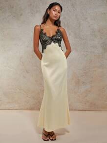 COSMINA Women Contrast Lace Fitted Elegant Sleeveless Dress Summer Dresses For Women