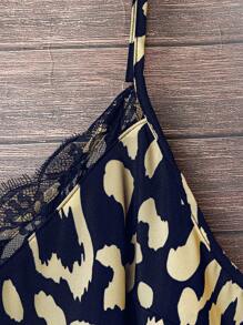 SHEIN VCAY Plus Size Fashion Leopard Print Lace Trim Camisole, Summer - Navy Blue - View 4
