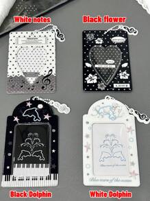 黑白灰色PVC卡套追星偶像小卡片饭卡校园卡ins收纳展示卡包挂件