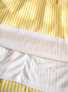 SHEIN PETITE 2件套短袖条纹Polo衫和高腰裙 - 黃色 - 查看 5