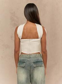 MISSGUIDED Áo Bandeau họa tiết cổ và lưng bằng vải satin - Kem - Xem 2