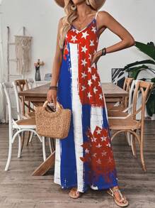 EMERY ROSE Vestido informal sin mangas con estampado de bandera estadounidense para mujer, de verano