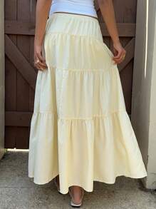 Muchica Butter Yellow Striped Long Skirt, Women 's Vacation Outfits