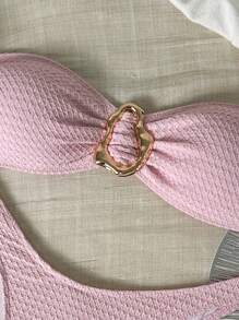 SHEIN Bikini da spiaggia a 2 pezzi, con top a fascia e slip da bagno in maglia jacquard, senza ferretto, con dettagli metallici, da donna