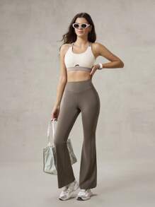 OutZeal 女式凉爽触感防晒交叉后腰喇叭运动裤健身日常休闲秋季 - 棕色 - 查看 5